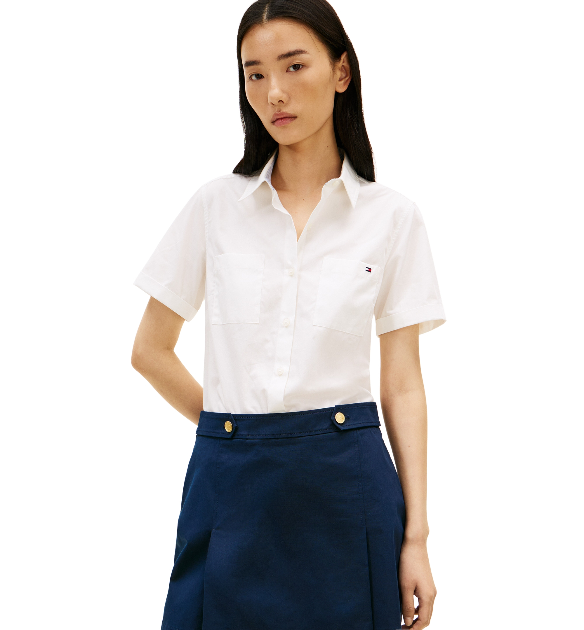 Tommy Hilfiger Women's Classic Poplin Short-Sleeve Shirt - Ecru