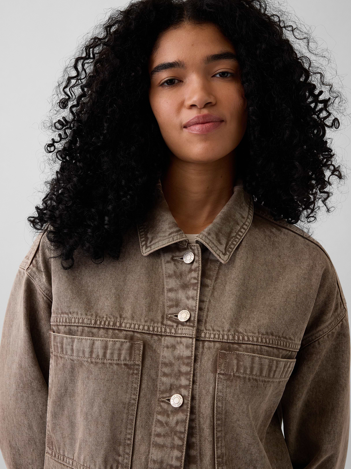 Denim Oversized Shirt Jacket - Brown wash