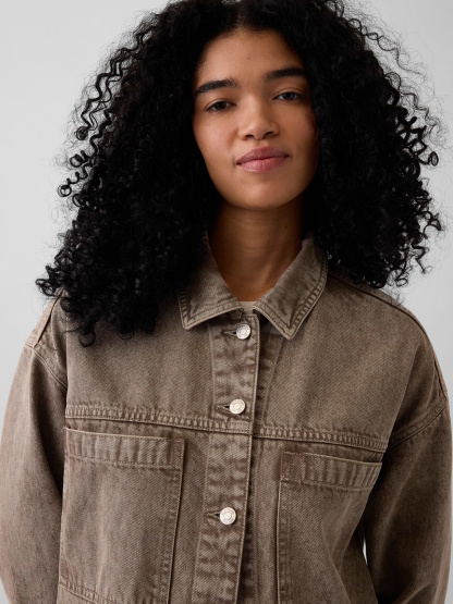 Denim Oversized Shirt Jacket - Brown wash