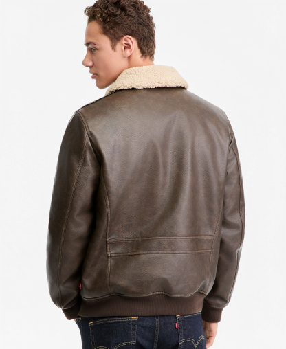 Levi's Men's Sherpa Collar Faux Leather Bomber Jacket - Brown