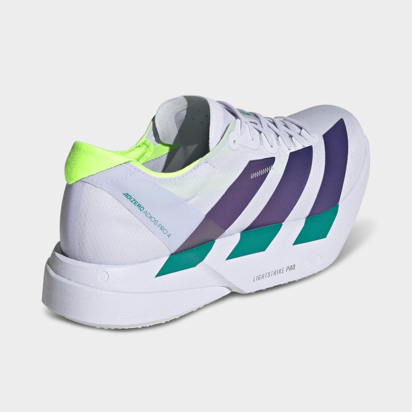 Men's adidas Adizero Adios Pro 4 Running Shoes - Frozen Purple/Solar Purple/Signal Green - Back view