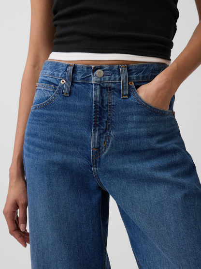High Rise Crop Barrel Jeans - Dark wash indigo