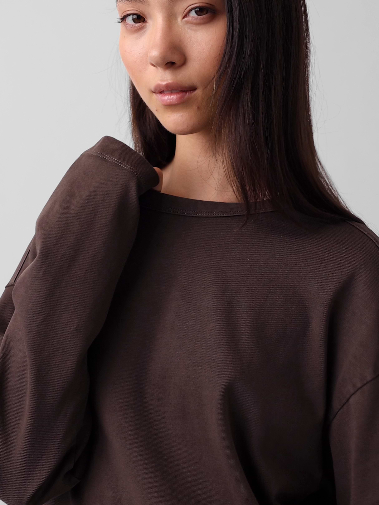 Knit Oversized Crop T-Shirt - Terra brown