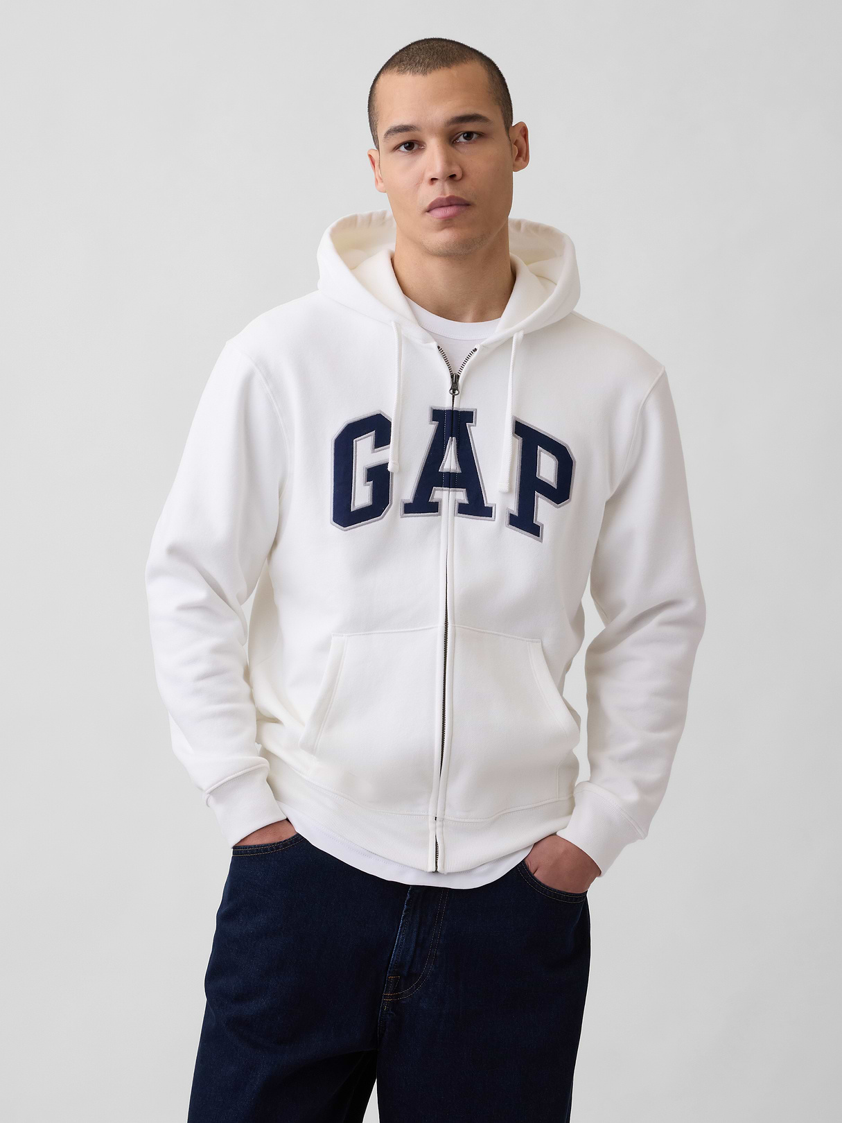 Adult VintageSoft Arch Logo Zip Hoodie - Off white