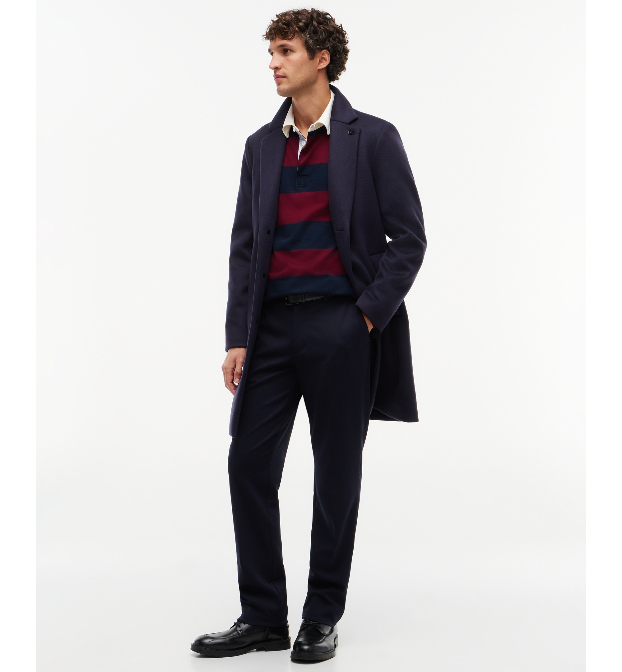 Tommy Hilfiger Men's Essential Stripe Rugby Long-Sleeve Polo Shirt - Burgundy/ Carbon Navy