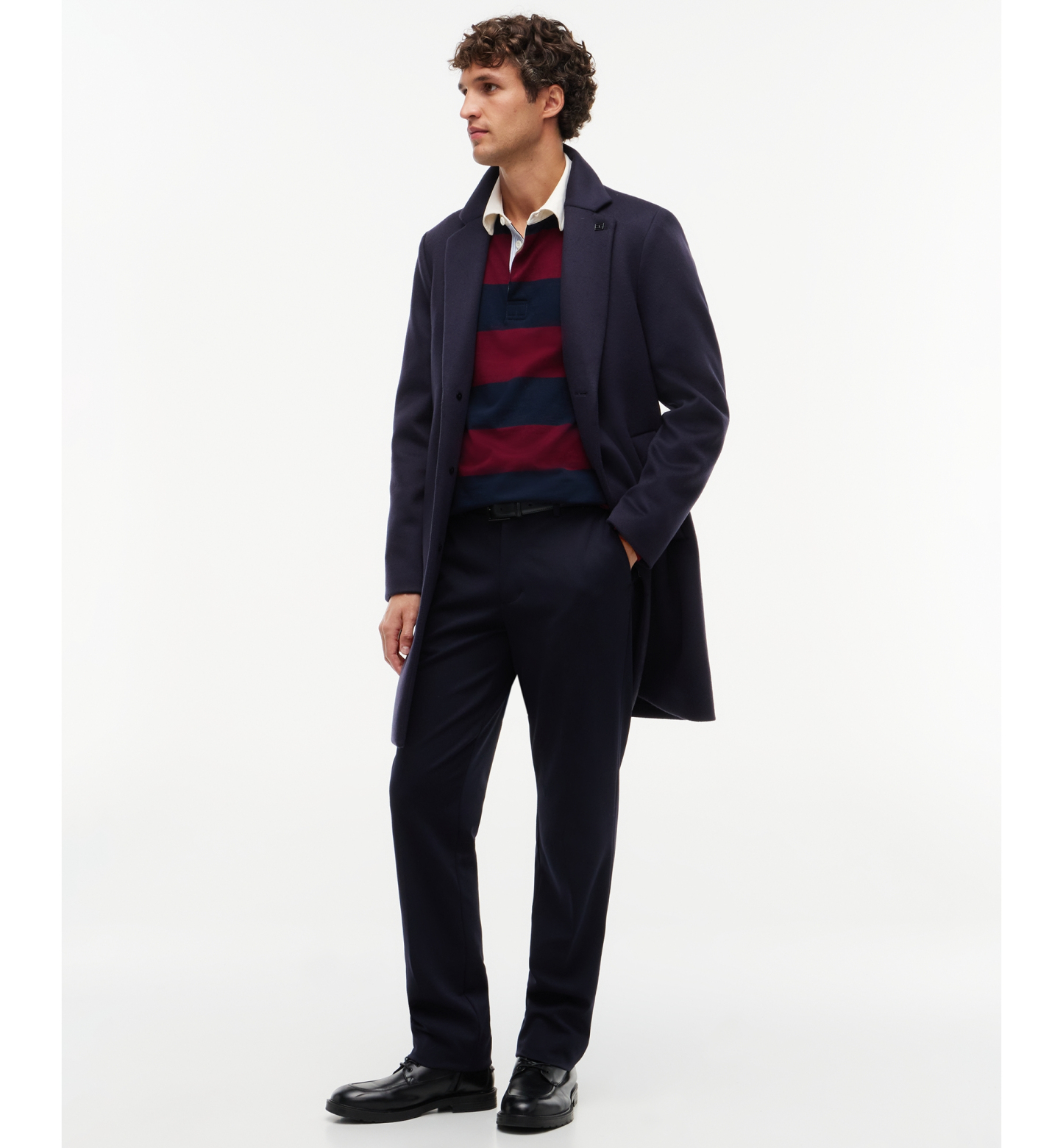 Tommy Hilfiger Men's Essential Stripe Rugby Long-Sleeve Polo Shirt - Burgundy/ Carbon Navy