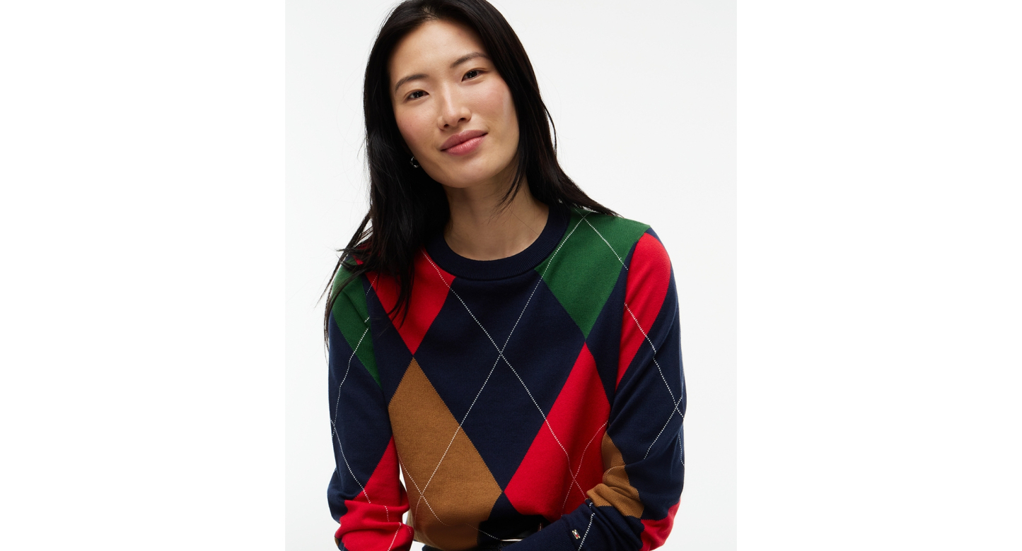 Tommy Hilfiger Women's Argyle Crewneck Cotton Sweater - Colorful Argyle Dark Blue