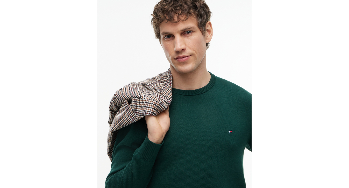 Tommy Hilfiger Men's Essential Cotton Crewneck Sweater - Ornamental Green