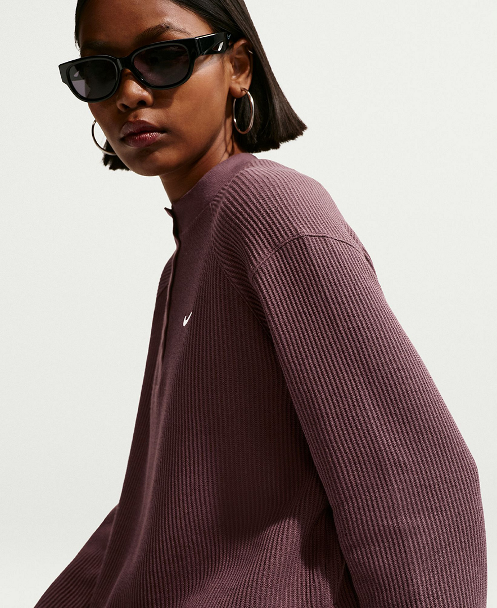 Nike Women's Sportswear Chill Waffle Oversized Long-Sleeve Henley Top - Tattoo/Sail