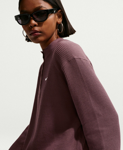 Nike Women's Sportswear Chill Waffle Oversized Long-Sleeve Henley Top - Tattoo/Sail