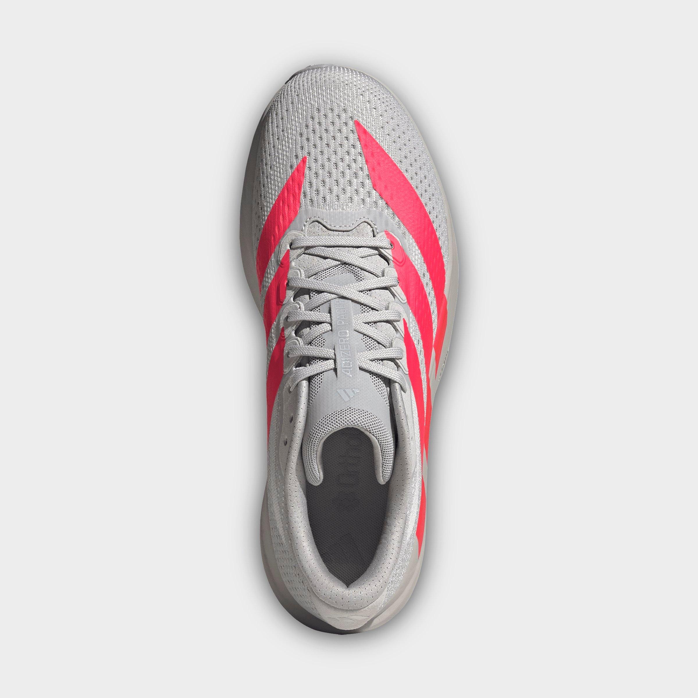 Men's adidas Adizero Pacer Running Shoes - Grey/Lucid Red/Halo Silver - Top view