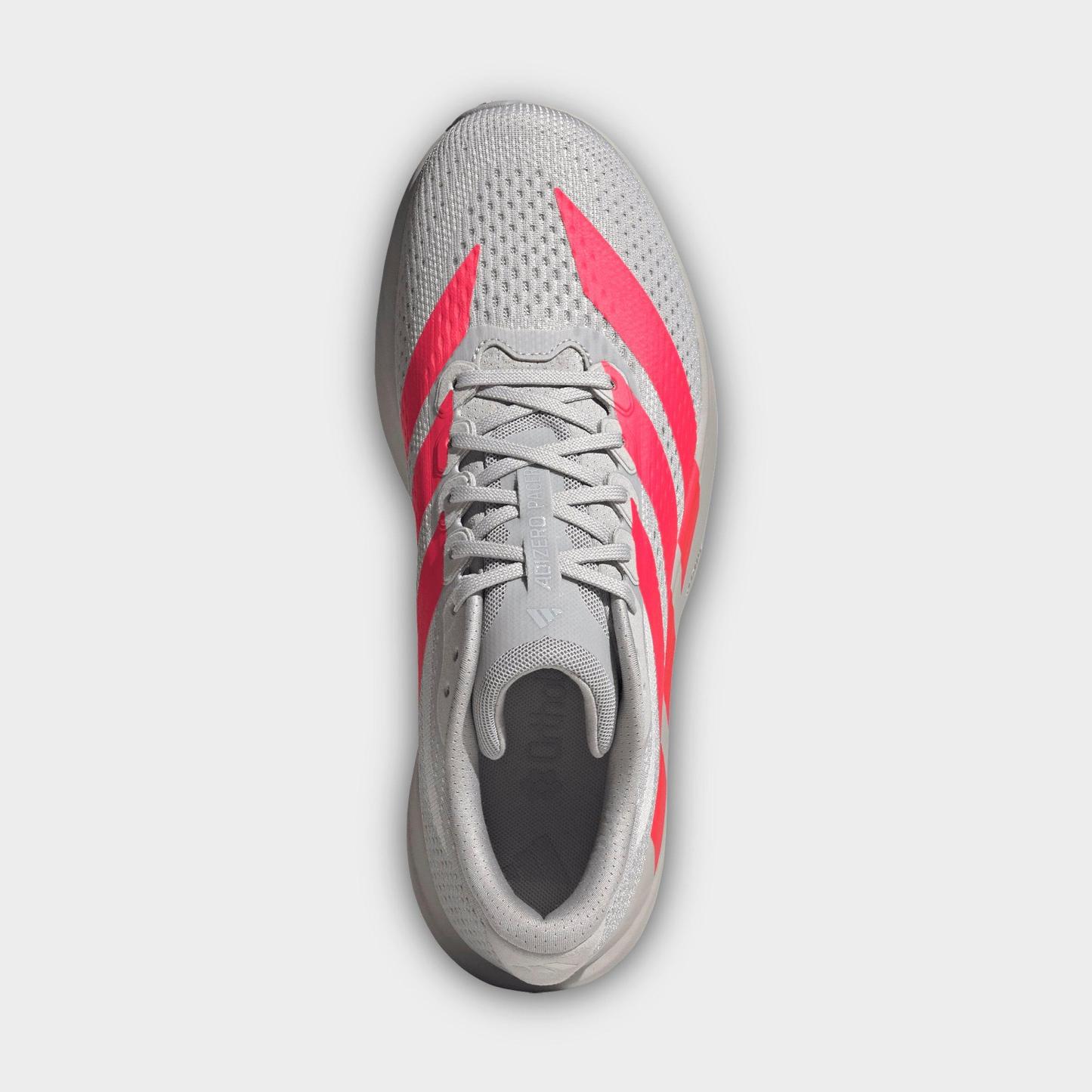 Men's adidas Adizero Pacer Running Shoes - Grey/Lucid Red/Halo Silver - Top view