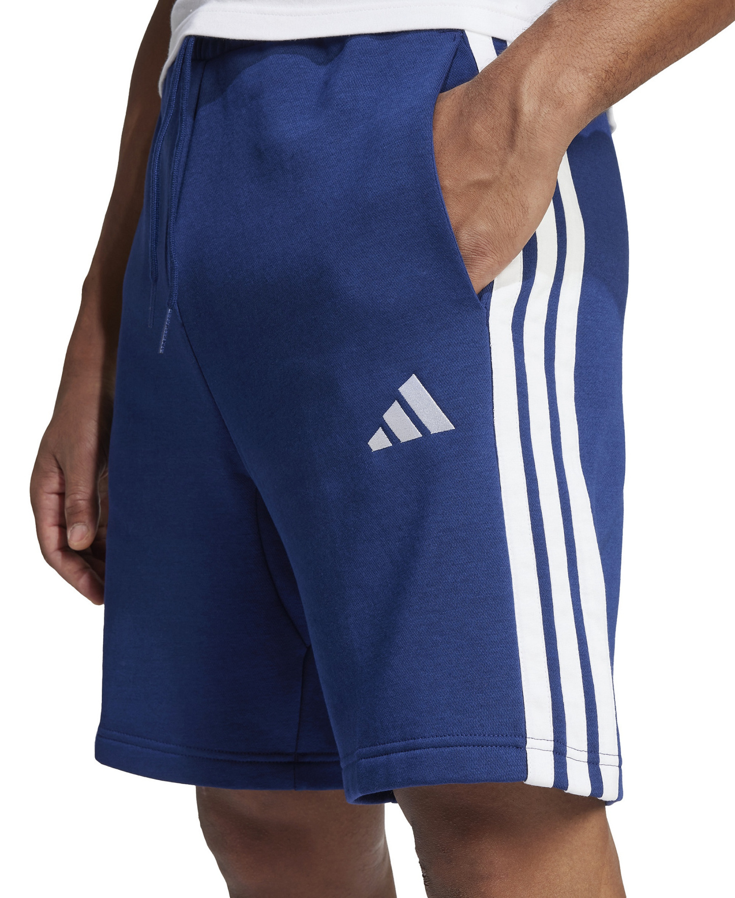 adidas Men's Essential Three Stripes Fleece Shorts - Dark Blue/wht