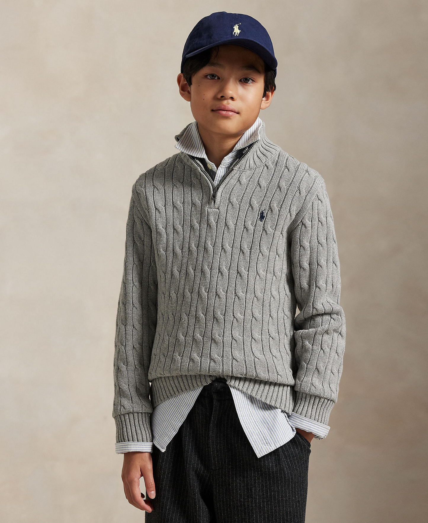 Polo Ralph Lauren Big Boys Cable-Knit Cotton Quarter-Zip Sweater - Andover Heather