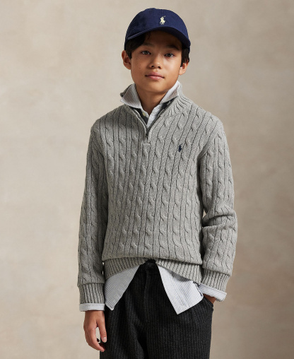Polo Ralph Lauren Big Boys Cable-Knit Cotton Quarter-Zip Sweater - Andover Heather