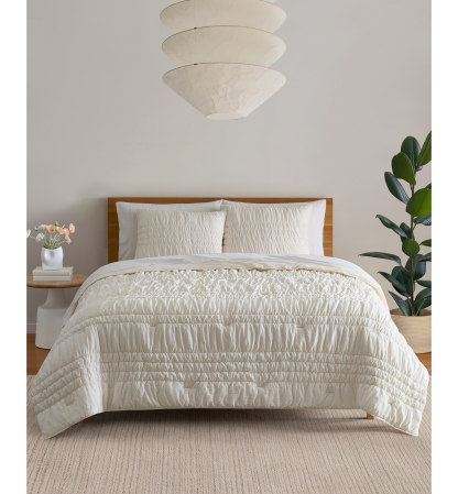 UGG® Devon Tide Ruched  Quilt Set - Ivory