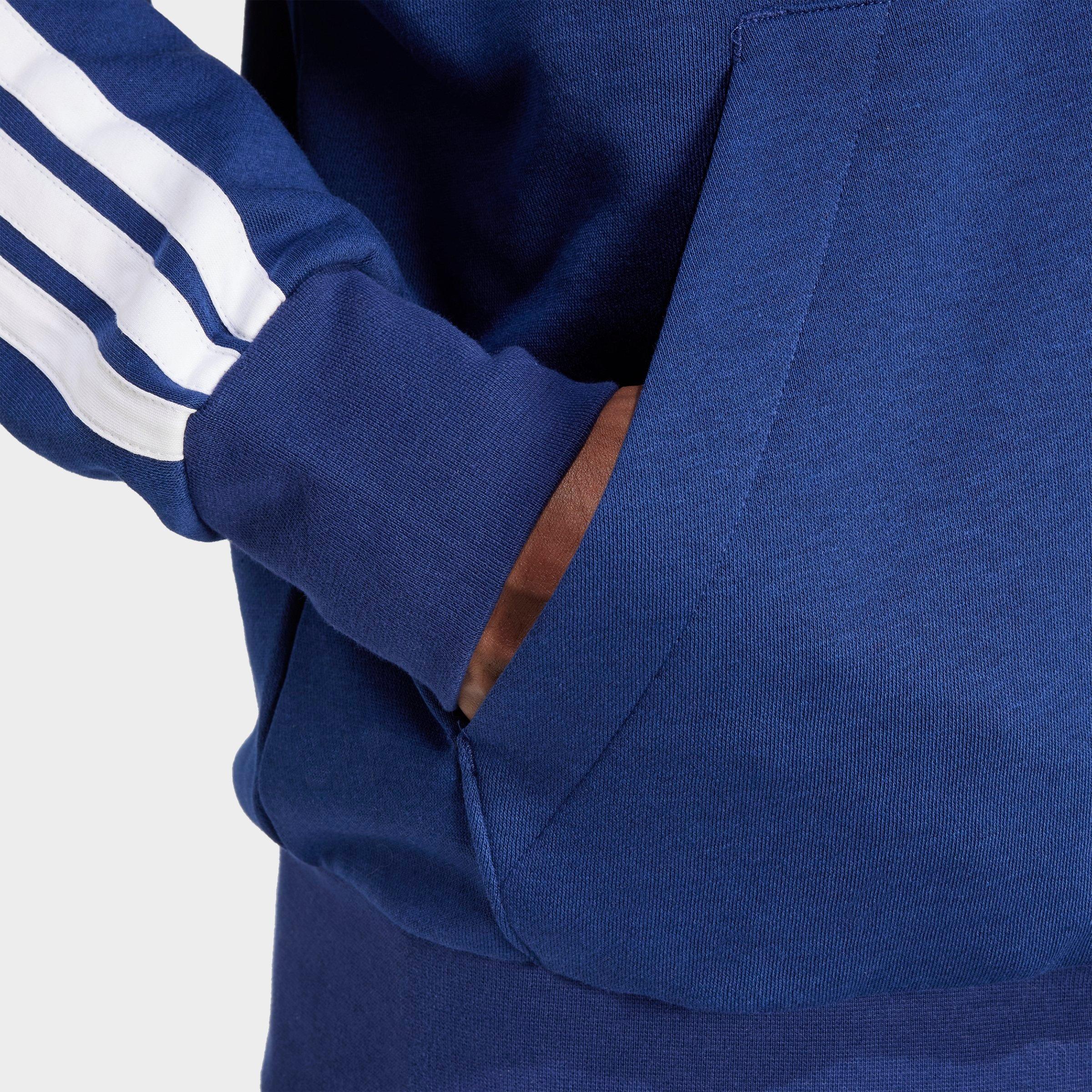 Men's adidas Essentials 3-Stripes Fleece Full-Zip Hoodie - Dark Blue/White