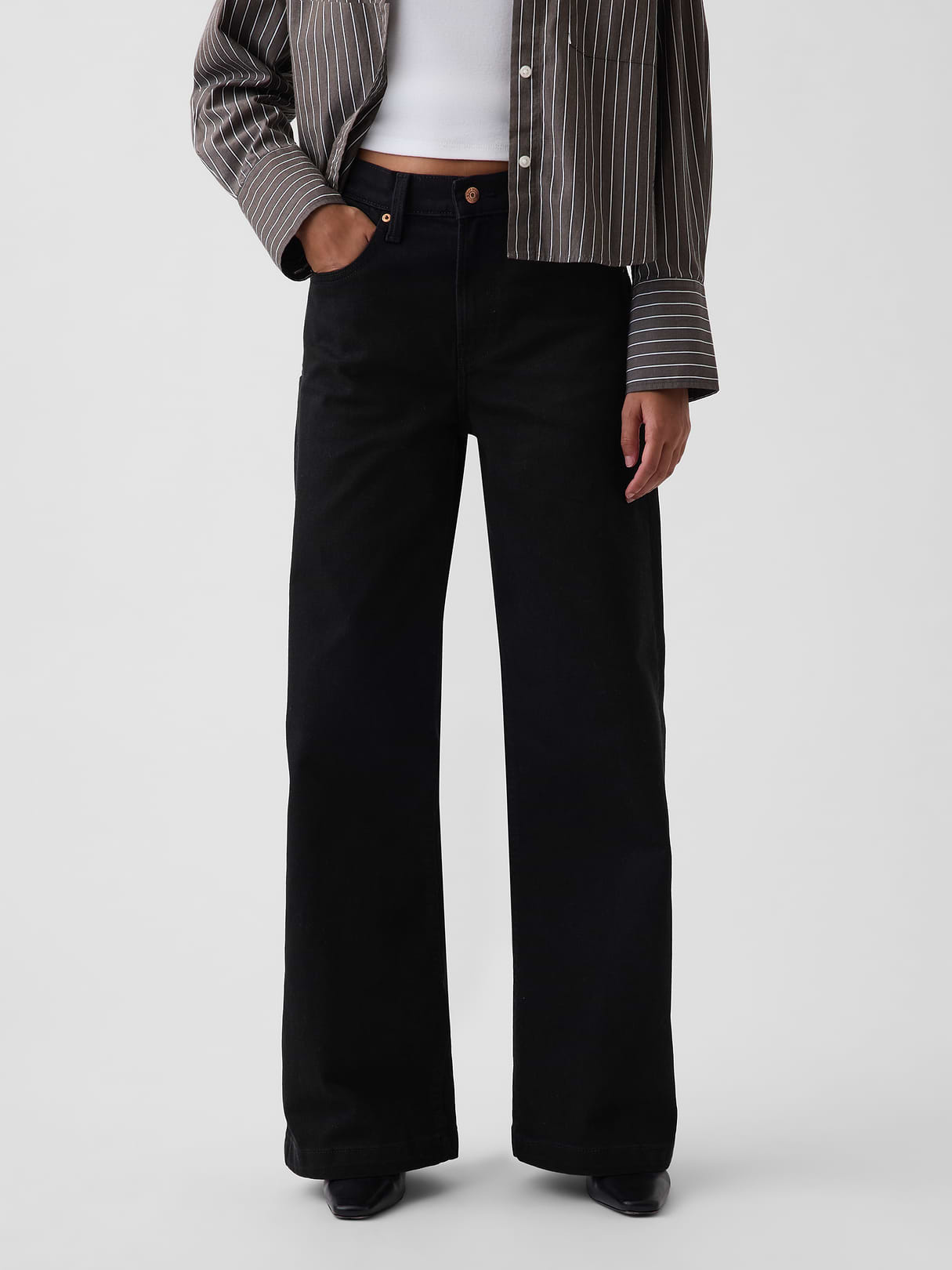 High Rise Stride Wide-Leg Jeans - Absolute black