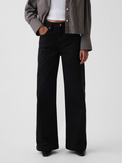 High Rise Stride Wide-Leg Jeans - Absolute black
