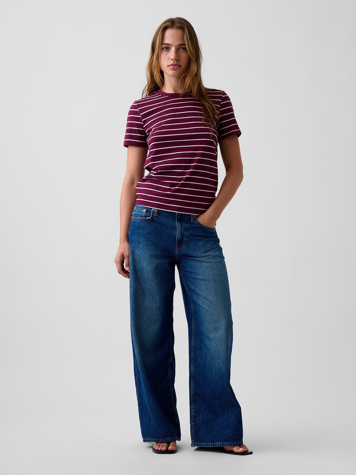 Organic Cotton VintageSoft T-Shirt - Purple burgundy & pink stripe
