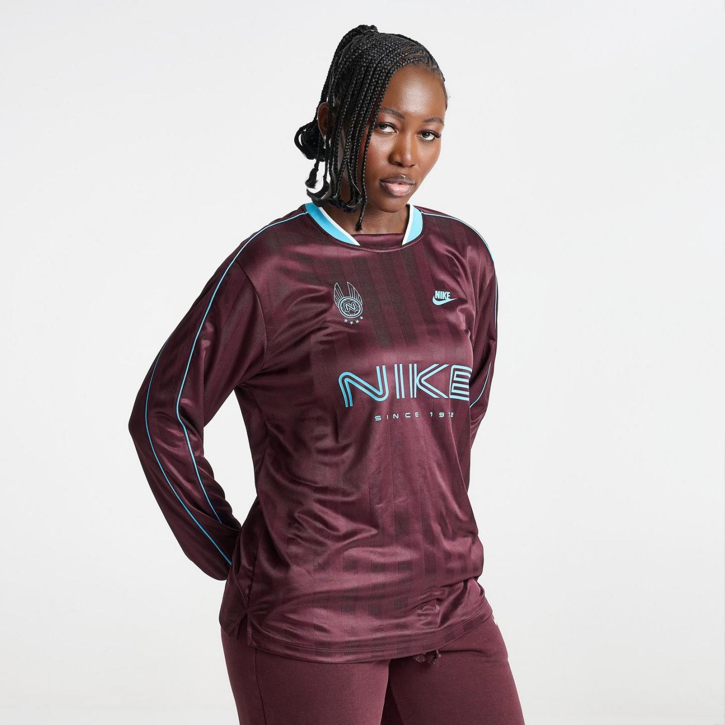 Women's Nike Sportswear Long-Sleeve Jersey Top - Burgundy Crush/Baltic Blue