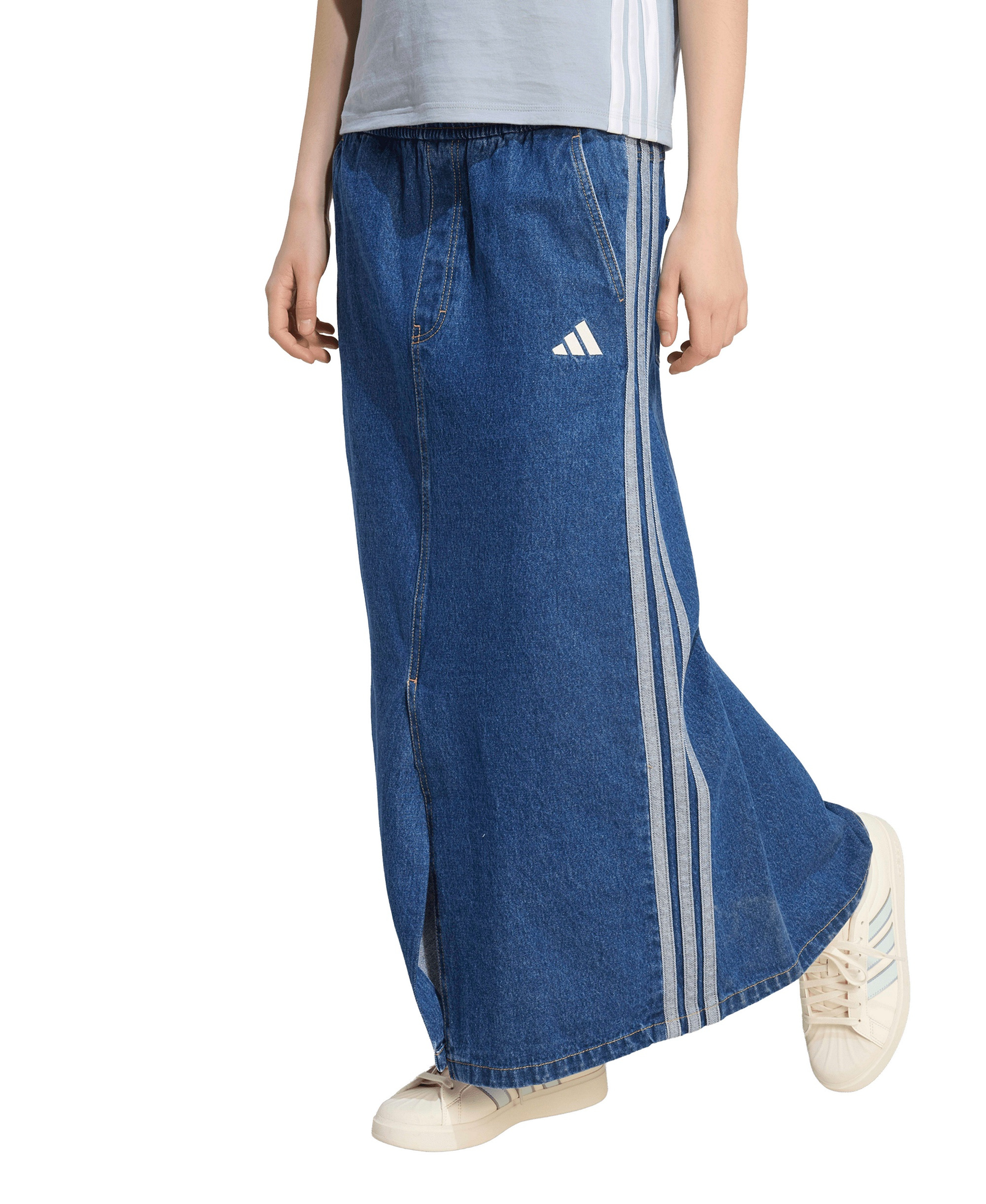 adidas Women's Stadium Washed Denim Loose-Fit Skirt - Power Pink/White