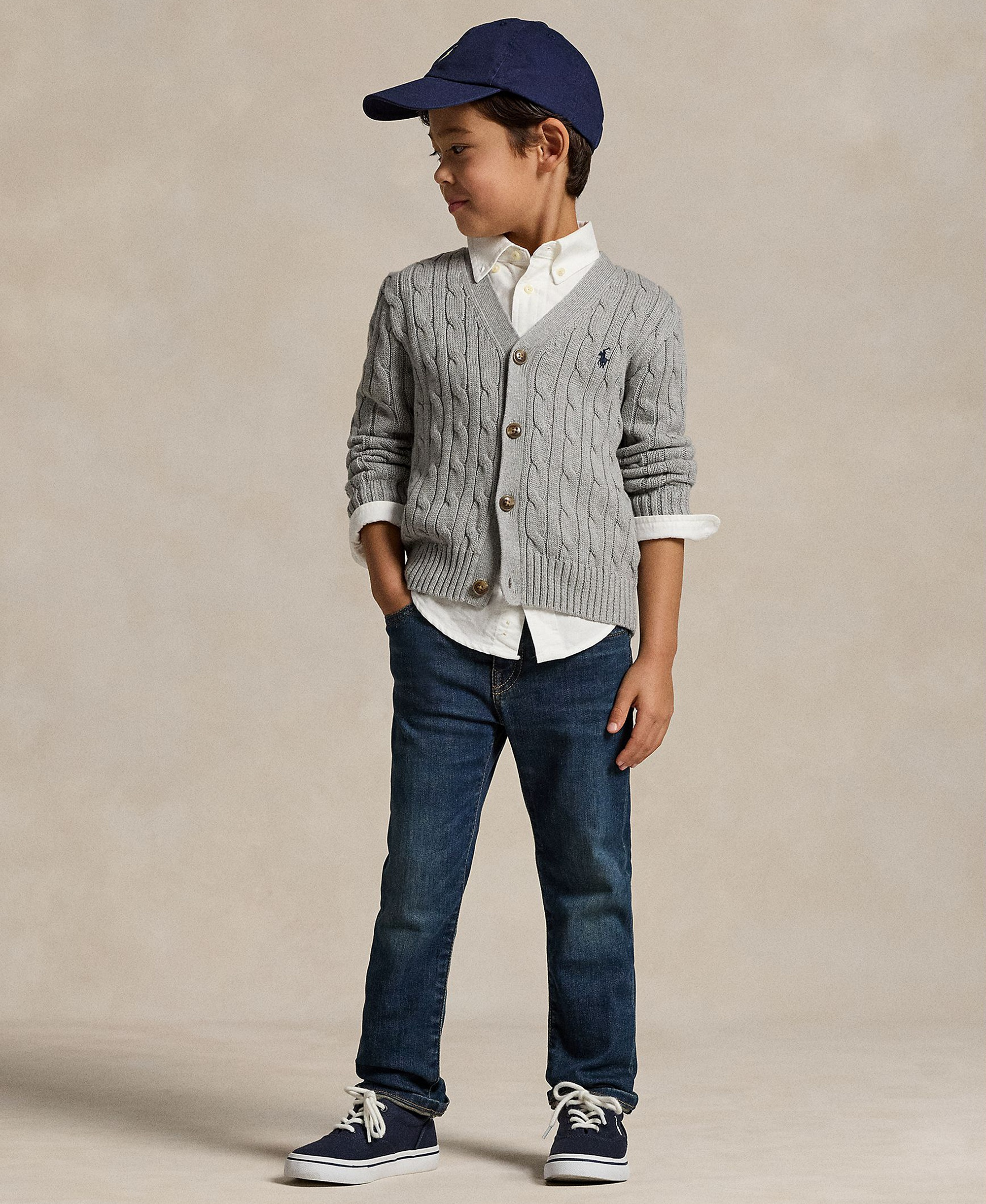 Polo Ralph Lauren Toddler and Little Boys Cable-Knit Cotton V-Neck Cardigan Sweater - Andover Heather