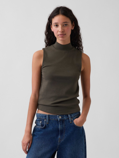 Modern Mockneck Tank Top - Bamboo green