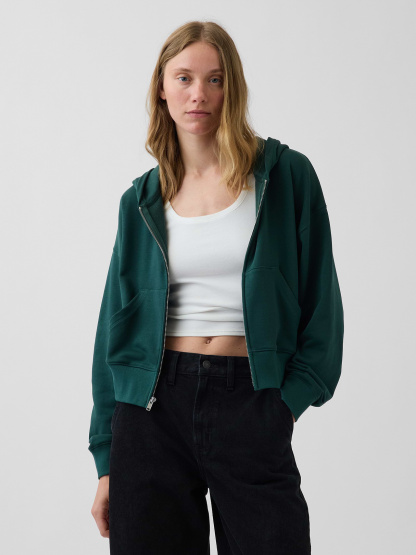VintageSoft Terry Oversized Wedge Zip Hoodie - Dark green