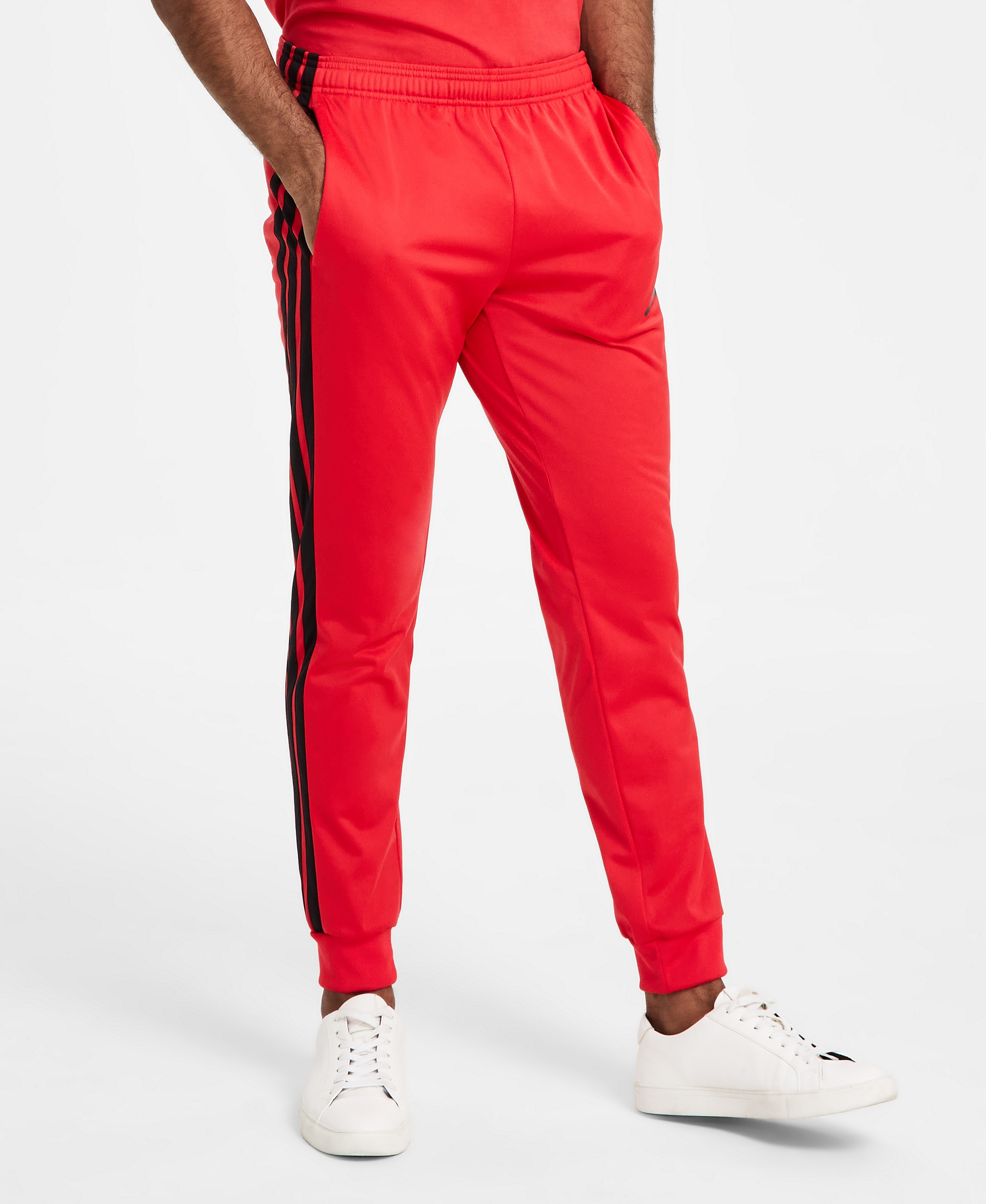 adidas Men's 3-Stripes Tricot Regular Tapered Track Pants - Ruby Red/blk
