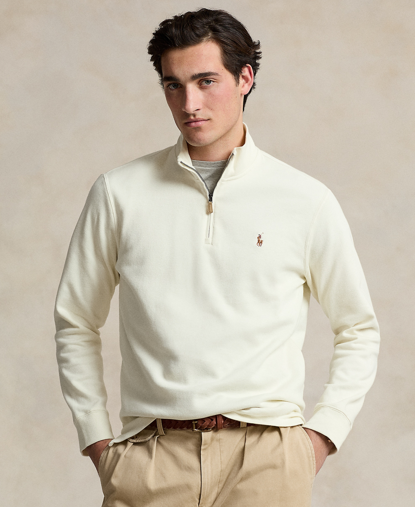 Polo Ralph Lauren Men's Estate-Rib Cotton Quarter-Zip Sweater - Parchment Cream