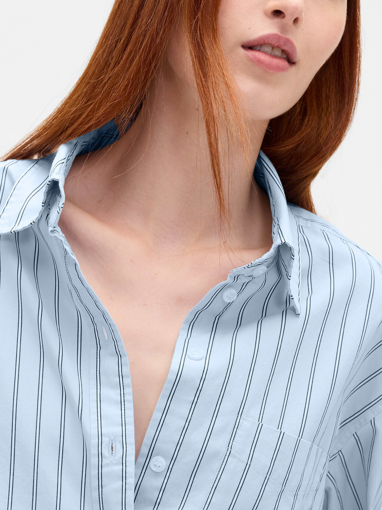 Organic Cotton Poplin Stripe Big Shirt - Light blue stripe