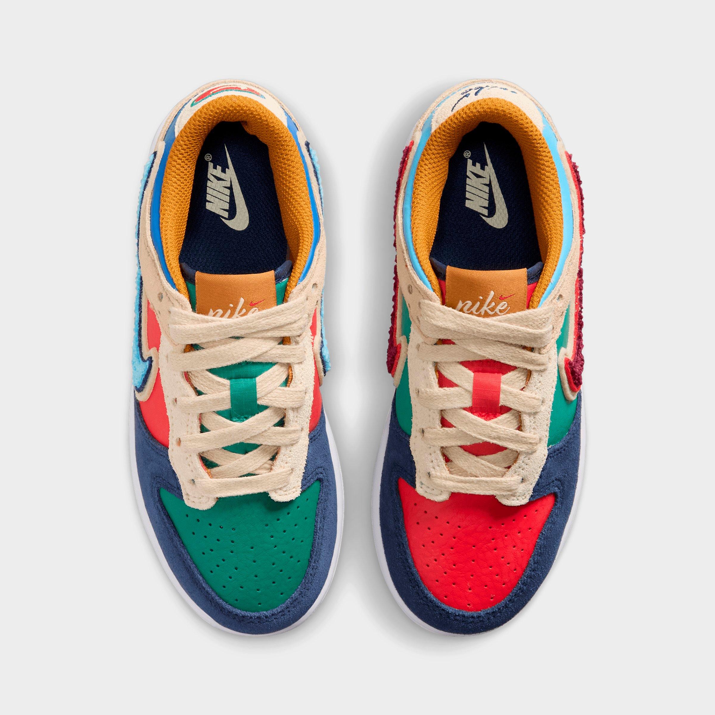 Little Kids' Nithtke Dunk Low Casual Shoes - Part 1 - Midnight Navy/Speed Red/Green Noise - Top view