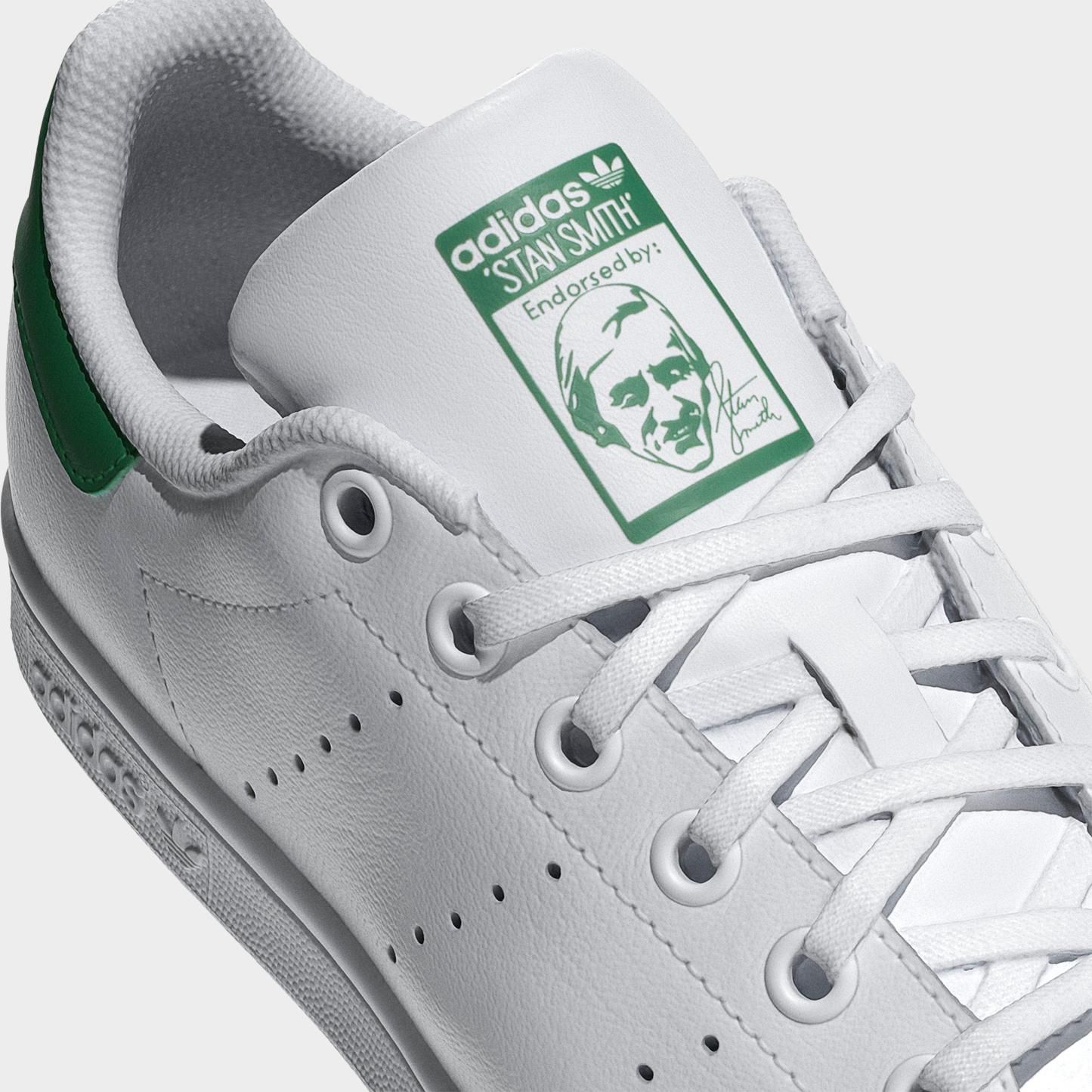 Big Kids' adidas Originals Stan Smith Casual Shoes - White/White/Green - Detail shot