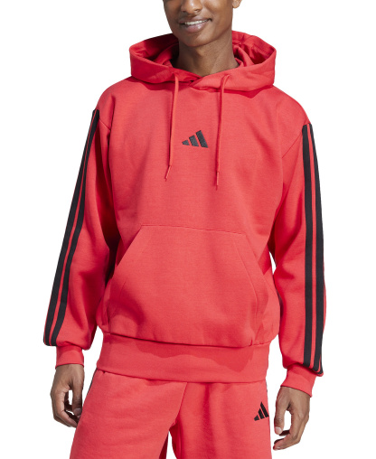 adidas Men's Essential Three-Stripes Fleece Hoodie - Pure Red/Black