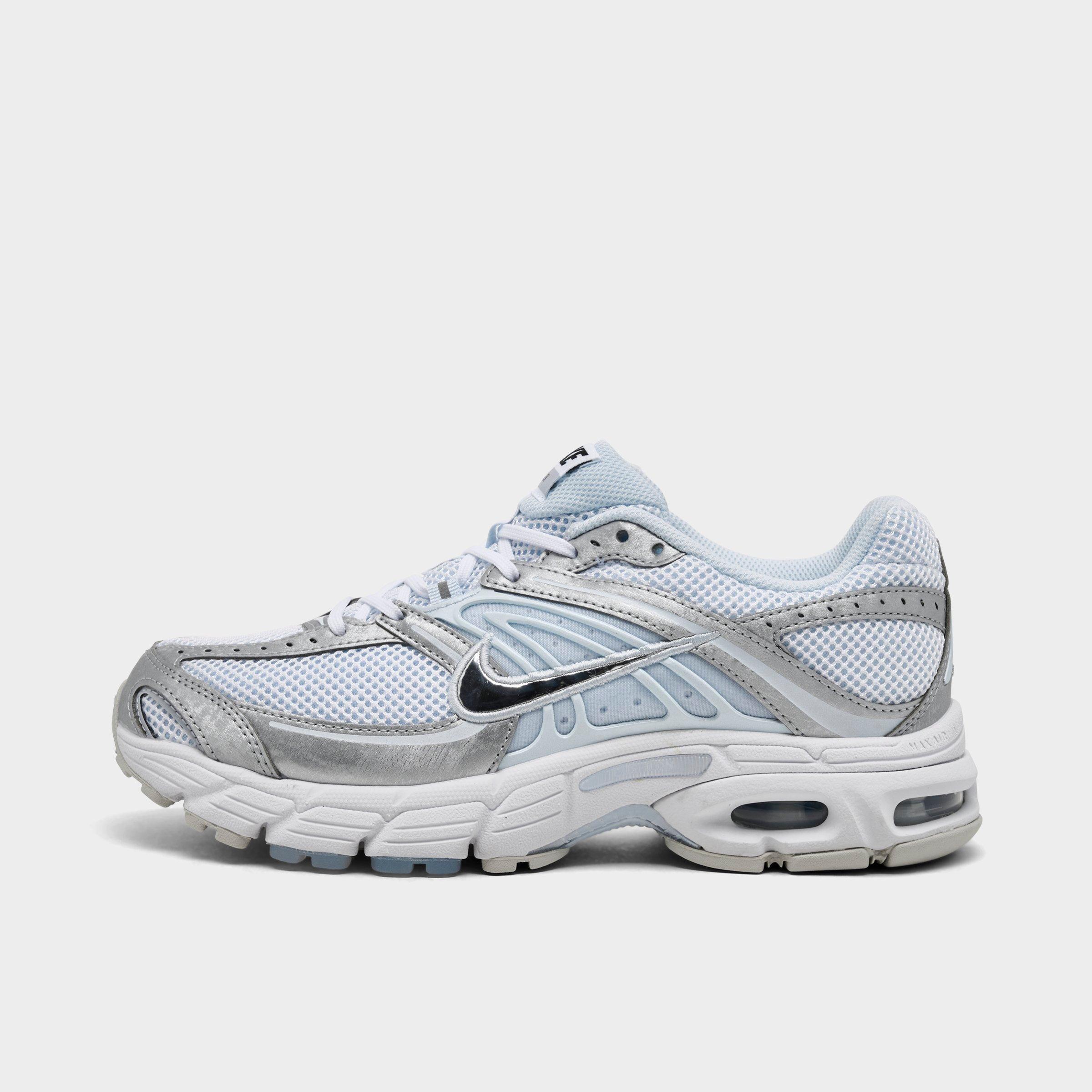 Women's Nithtke Air Max Moto 2K Casual Shoes - Part 1 - White/Metallic Silver/Blue Tint - Left shoe facing left. Outside of the shoe.