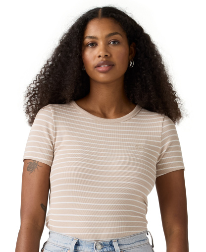 Levi's Women's Hayes Slim-Fit Short-Sleeve Crewneck T-Shirt - Gemini Stripe Chateau Gray