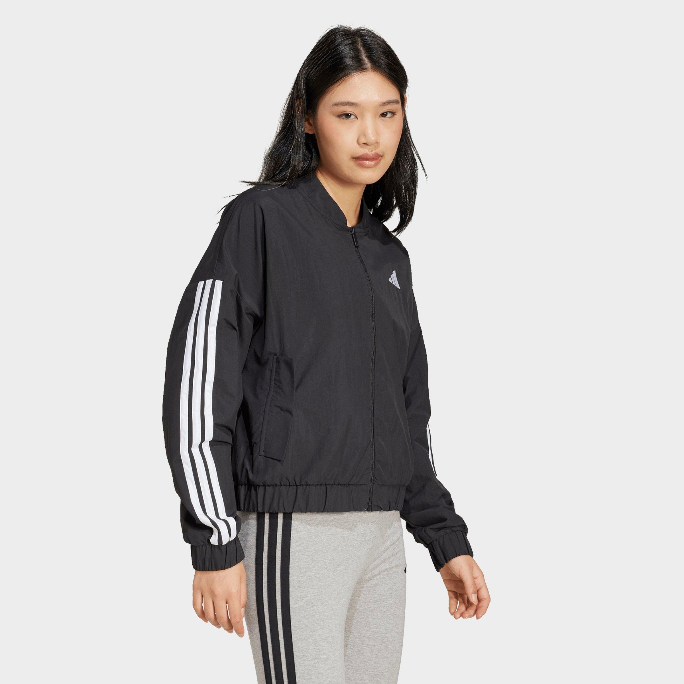Women's adidas Sportswear Essentials 3-Stripes Lifestyle Woven Full-Zip Bomber Jacket - Black/White