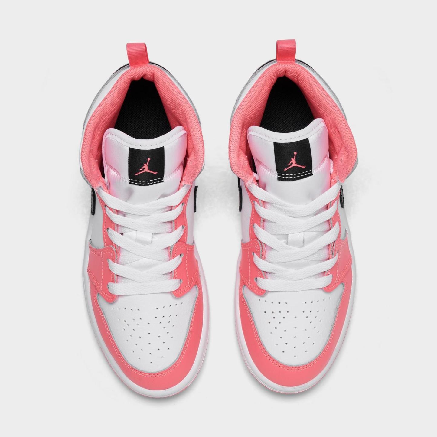 Little Kids' Air Jordan Retro 1 Mid Casual Shoes - Pink Gaze/White/Black - view 5
