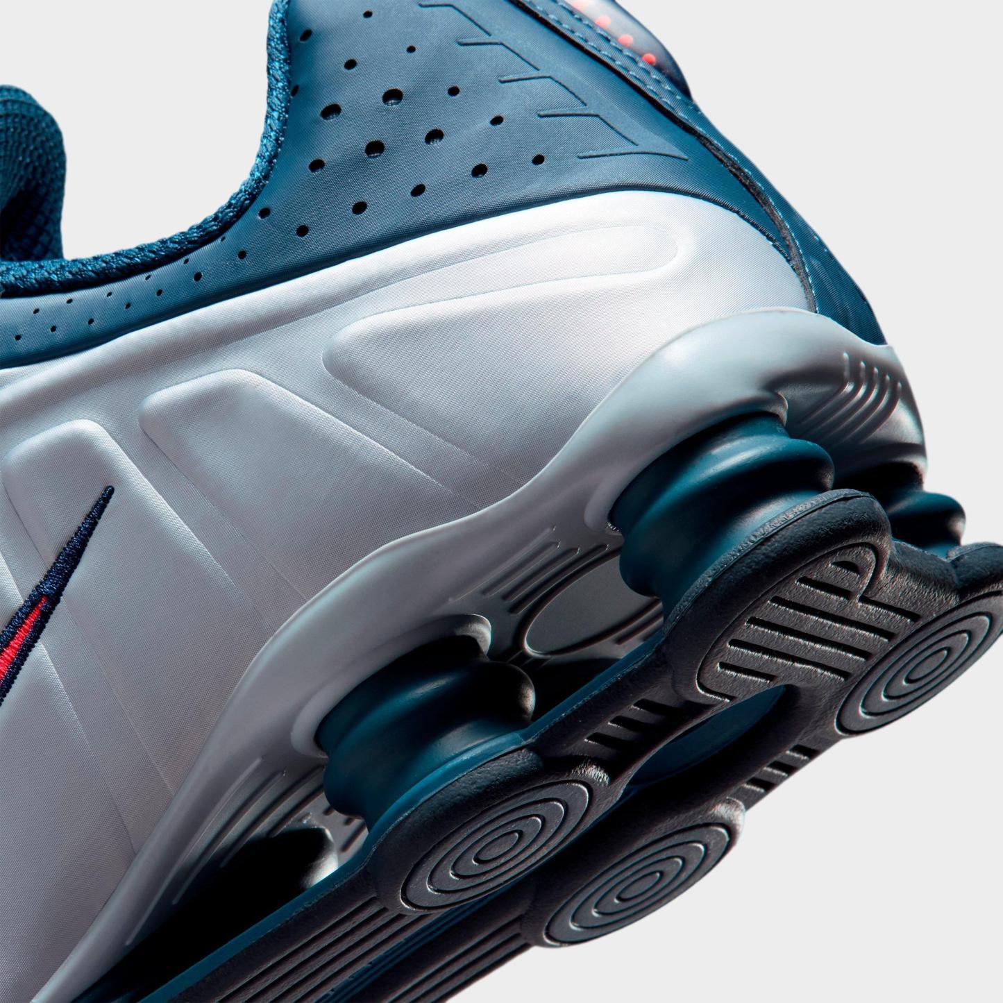 Men's Nithtke Shox R4 Casual Shoes - Football Grey/New Slate/Blue Eclipse/Bright Crimson - Detail shot