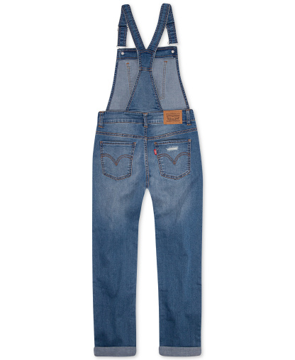 Levi's Big Girls Adjustable Waistband Girlfriend Denim Overalls - 452 C SKY