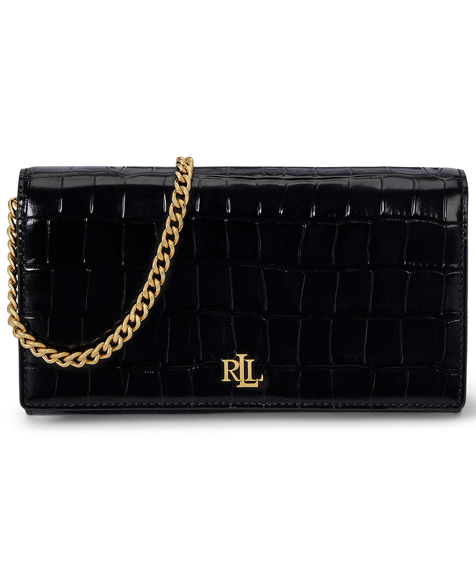 Lauren Ralph Lauren Adair II Small Croc-Embossed Crossbody Bag - Black