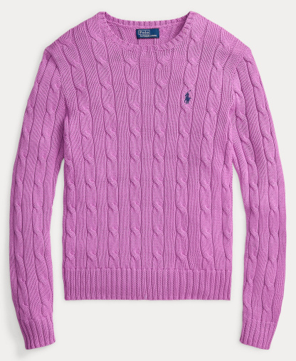 Polo Ralph Lauren Women's Cable-Knit Cotton Crewneck Sweater - Thistle Pink
