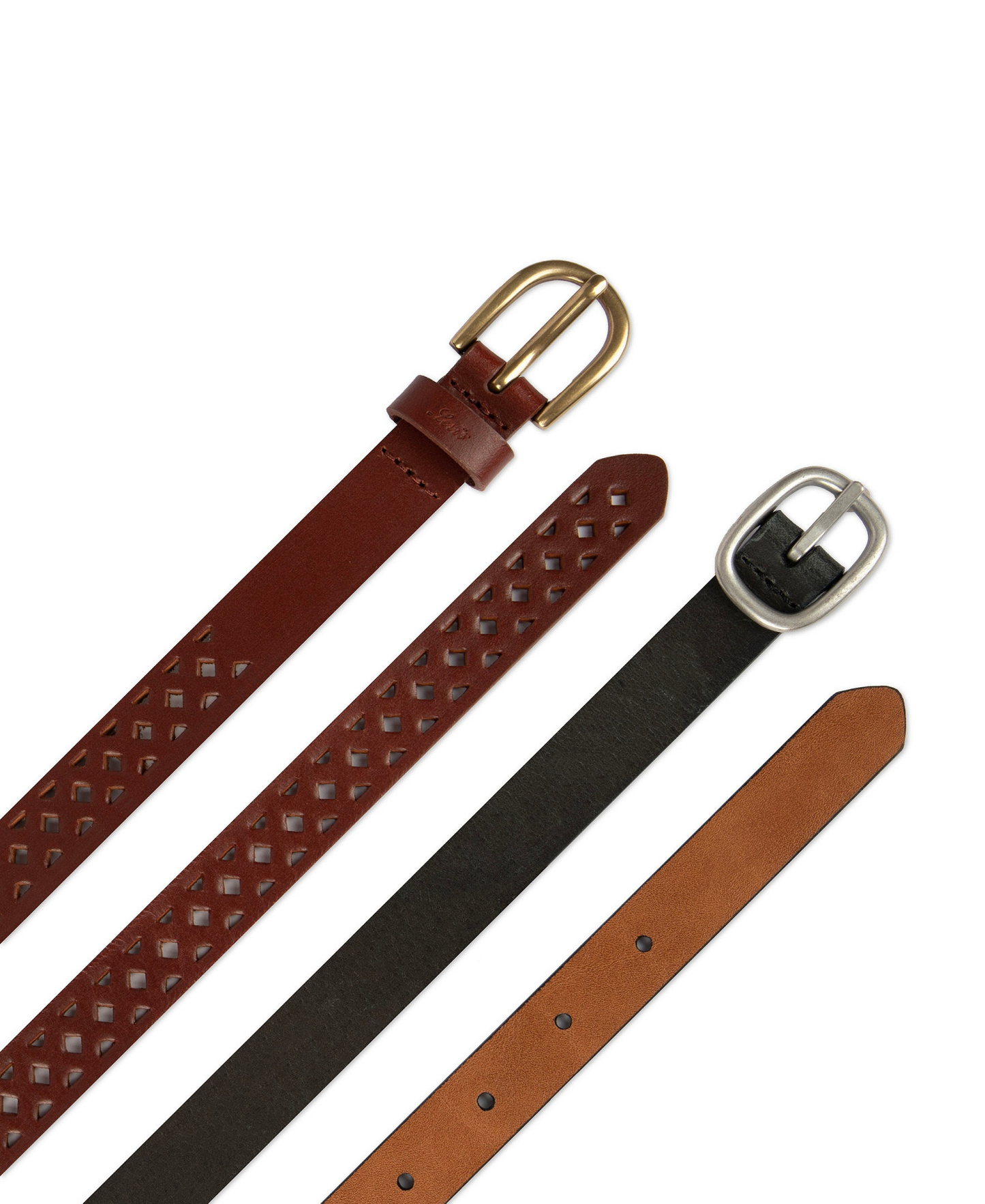 Levi's Women's 2-Pack Perforated and Reversible Skinny Casual Belt Set - Black/Tan Brown