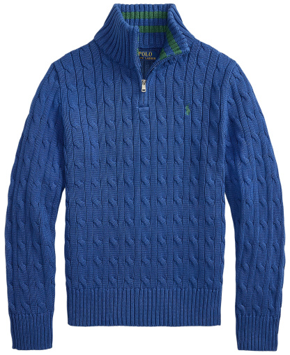 Polo Ralph Lauren Big Boys Cable-Knit Cotton Quarter-Zip Sweater - Dusty Azure
