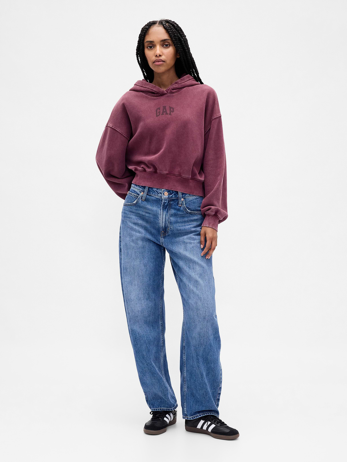 VintageSoft Crop Logo Hoodie - Tuscan red wash