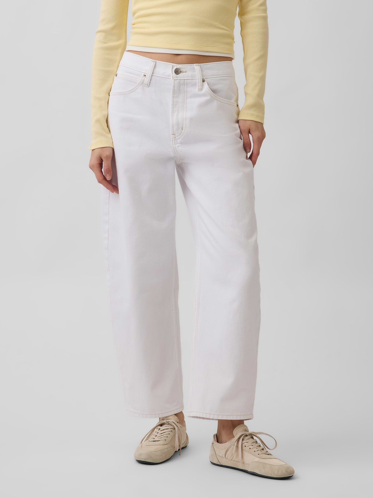 High Rise Crop Barrel Jeans - Fresh white