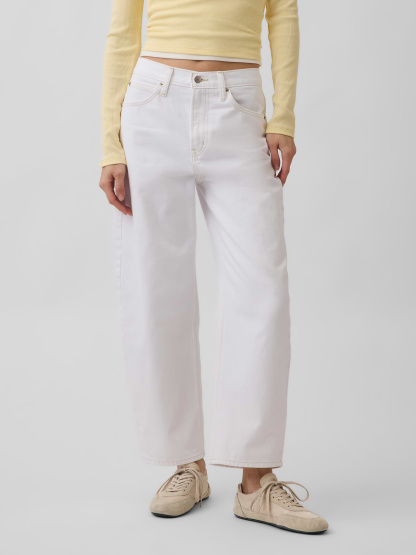High Rise Crop Barrel Jeans - Fresh white