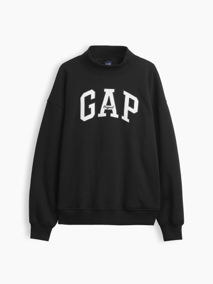 VintageSoft Oversized Mockneck Logo Sweatshirt - Black