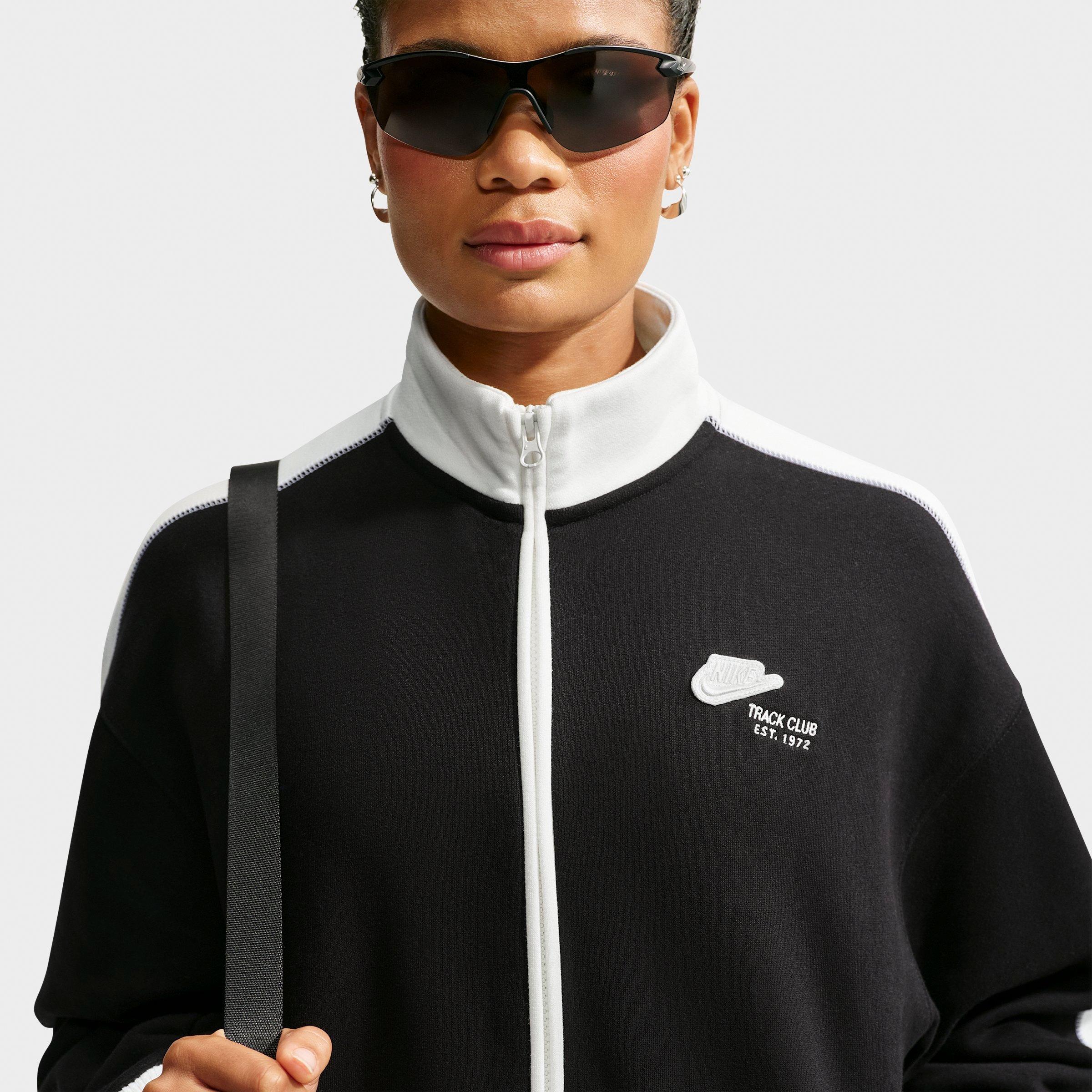 Women's Nithtke Studio Fleece Medium-Weight "Nithtke Run Club" Track Jacket - Total Black/Sail/Total Black